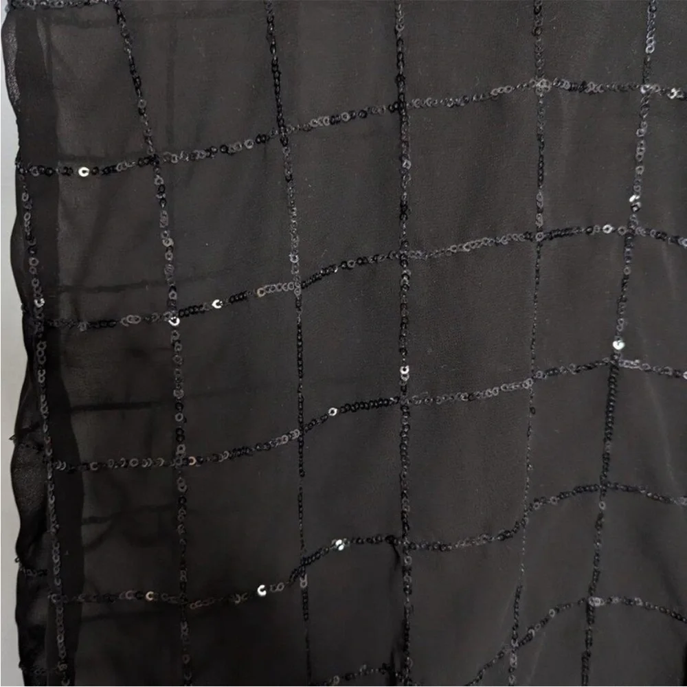 Anthropologie Rinku Dalamal Black Sequin Shirt Dress Long Sleeve Sheer Button Up - Picture 10 of 11